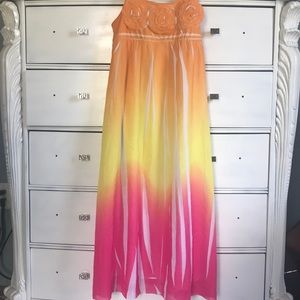 Tricolor Dress small orange, yellow,pink.